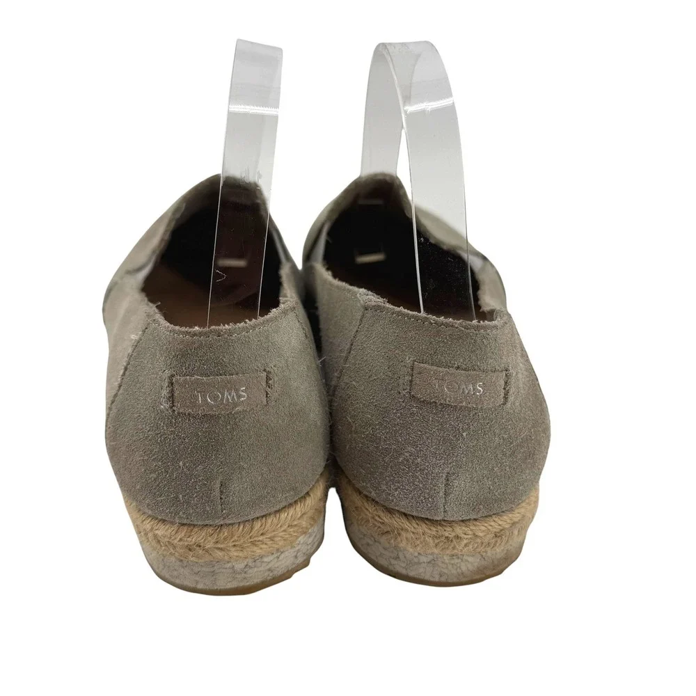 TOMS Womens Grey Suede Rope Alpargata Platform Espadrille Slip On Shoes Size 9.5
